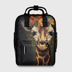 Женский рюкзак Портрет жирафа с цветами: арт нейросети
