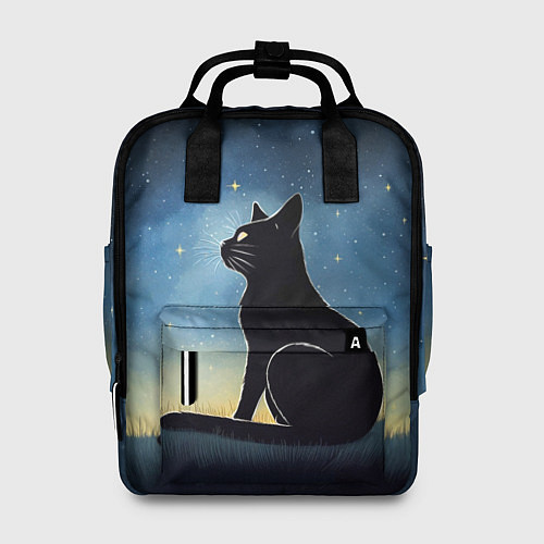 Женский рюкзак Черный кот и звезды - акварель / 3D-принт – фото 1
