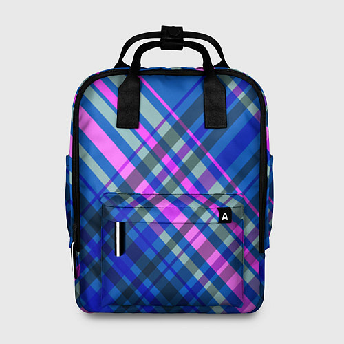Женский рюкзак Синий ассиметричный узор с розовыми косыми полосам / 3D-принт – фото 1