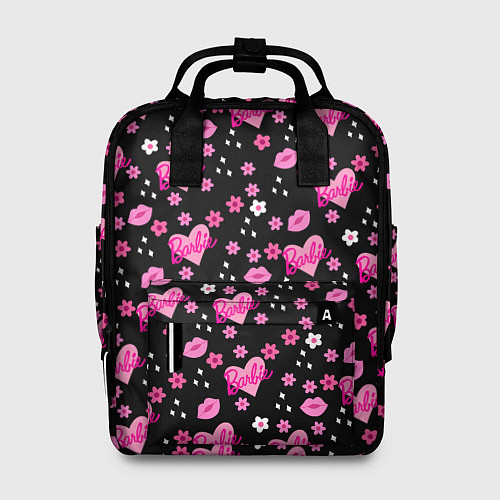 Женский рюкзак Черный фон, барби и цветы / 3D-принт – фото 1