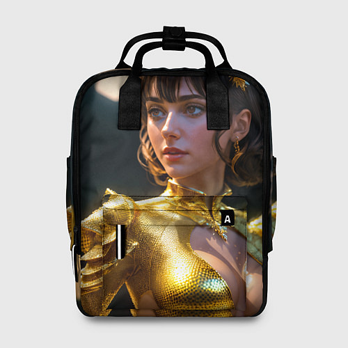 Женский рюкзак Девушка в золотом чешуйчатом костюме / 3D-принт – фото 1