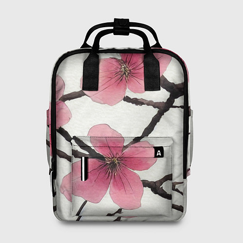 Женский рюкзак Цветы и ветви японской сакуры - текстура холста / 3D-принт – фото 1