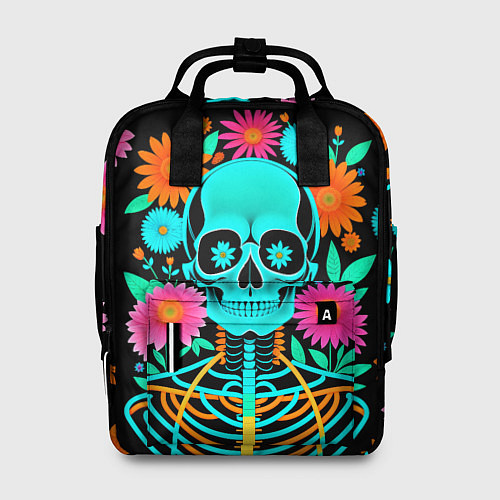 Женский рюкзак Неоновый скелет в цветах / 3D-принт – фото 1