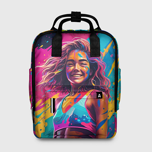 Женский рюкзак Девушка в буйстве красок / 3D-принт – фото 1
