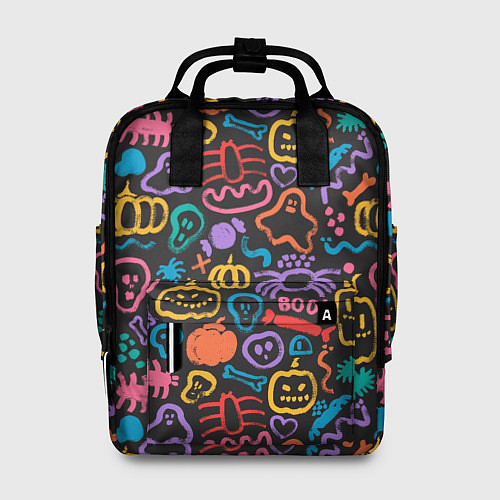 Женский рюкзак Halloween colorful pumpkins, ghosts, spiders / 3D-принт – фото 1
