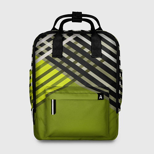 Женский рюкзак Косые черно-белые полосы на оливковом фоне / 3D-принт – фото 1