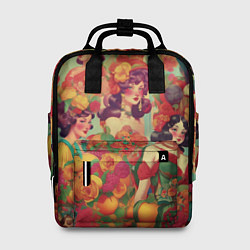 Рюкзак женский Винтажные ретро леди и цветы, цвет: 3D-принт