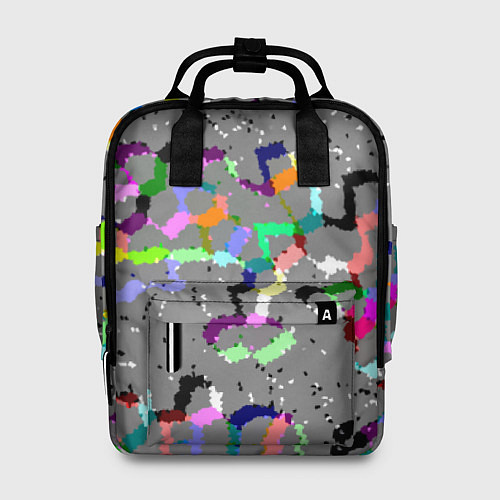 Женский рюкзак Серая абстракция с цветными элементами / 3D-принт – фото 1