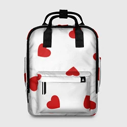 Рюкзак женский Красные сердечки на белом, цвет: 3D-принт