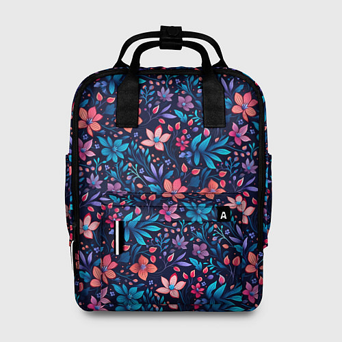 Женский рюкзак Цветочный паттерн в синих и сиреневых тонах / 3D-принт – фото 1