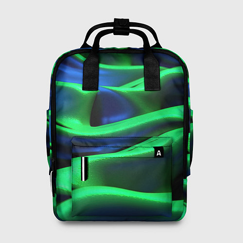 Женский рюкзак Зеленые неоновые волны / 3D-принт – фото 1