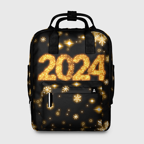 Женский рюкзак Новый 2024 год - золотые снежинки / 3D-принт – фото 1