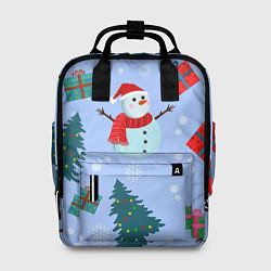 Рюкзак женский Снеговики с новогодними подарками паттерн, цвет: 3D-принт