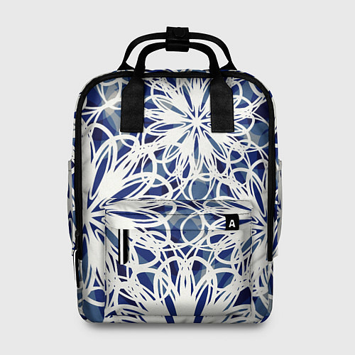 Женский рюкзак Стилизованные цветы абстракция синее-белый / 3D-принт – фото 1
