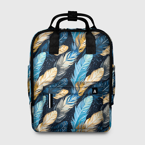 Женский рюкзак Перья птиц на темном фоне паттерн / 3D-принт – фото 1
