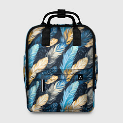 Рюкзак женский Перья птиц на темном фоне паттерн, цвет: 3D-принт