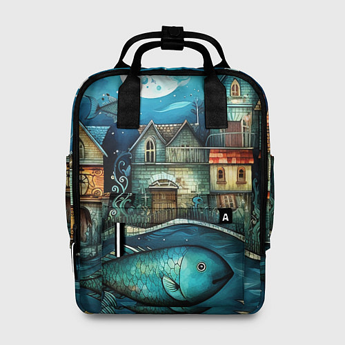 Женский рюкзак Сказочные рыбовы в стиле фолк-арт» / 3D-принт – фото 1