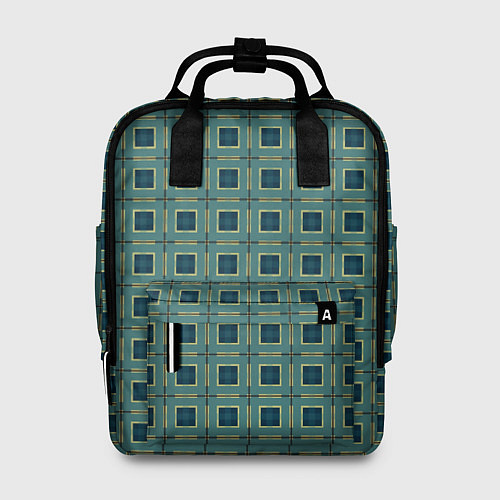 Женский рюкзак Зелёно-бежевый квадраты / 3D-принт – фото 1