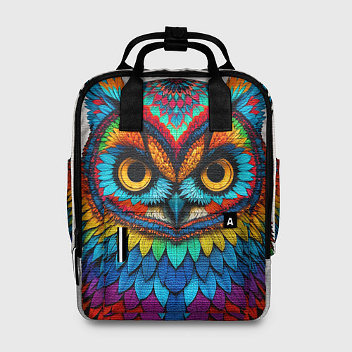 Женский рюкзак Сова желтоглазая с разноцветными перьями / 3D-принт – фото 1