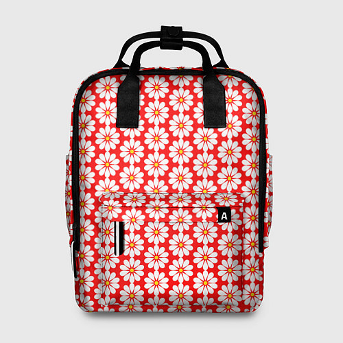 Женский рюкзак Белые ромашки на красном / 3D-принт – фото 1