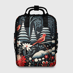 Рюкзак женский Новогодний лес и птицы, цвет: 3D-принт