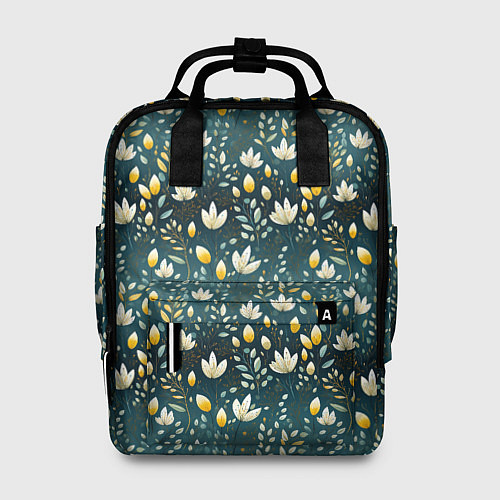 Женский рюкзак Цветочки на зеленом поле паттерн / 3D-принт – фото 1