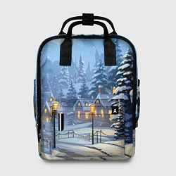 Рюкзак женский Новогодний зимний городок, цвет: 3D-принт