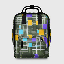 Рюкзак женский Разноцветные квадраты и белые полосы, цвет: 3D-принт