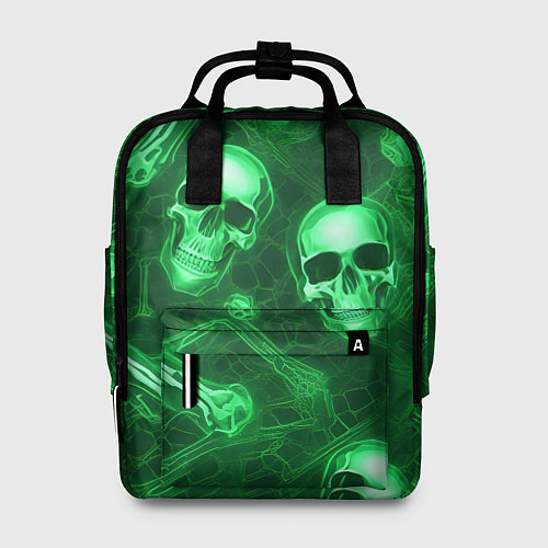 Женский рюкзак Зелёные черепа и кости / 3D-принт – фото 1