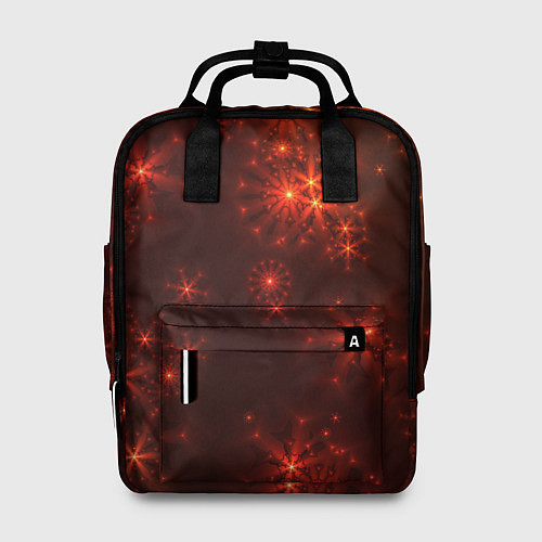 Женский рюкзак Абстрактные светящиеся красно оранжевые снежинки / 3D-принт – фото 1