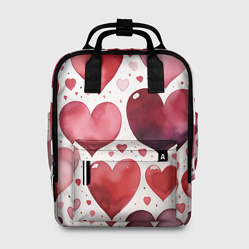 Женский рюкзак Паттерн акварельные сердечки / 3D-принт – фото 1