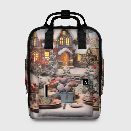 Женский рюкзак Объемные новогодние домики / 3D-принт – фото 1
