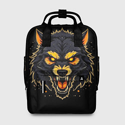 Рюкзак женский Волк чёрный хищник, цвет: 3D-принт