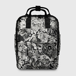 Рюкзак женский Чёрно белый цветочны узор, цвет: 3D-принт