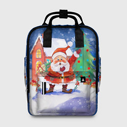 Рюкзак женский Дед Мороз с мешком и елкой, цвет: 3D-принт