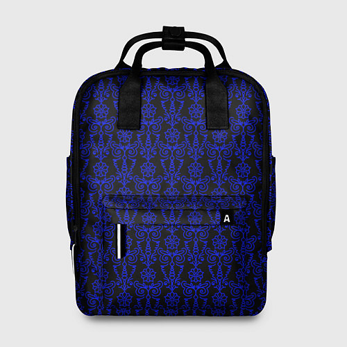 Женский рюкзак Чёрно-синий узоры / 3D-принт – фото 1