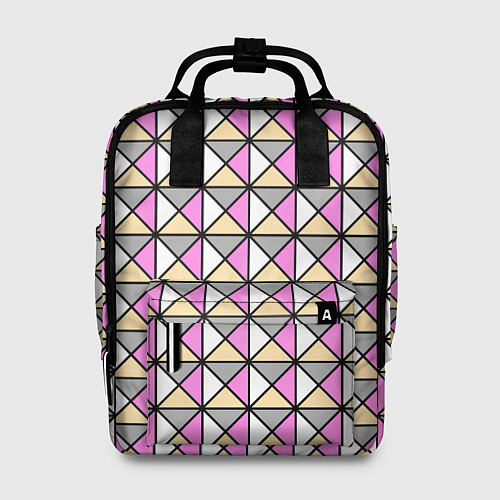 Женский рюкзак Геометрический треугольники бело-серо-розовый / 3D-принт – фото 1