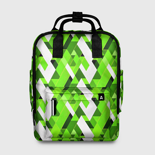 Женский рюкзак Зелёные и белые фигуры / 3D-принт – фото 1