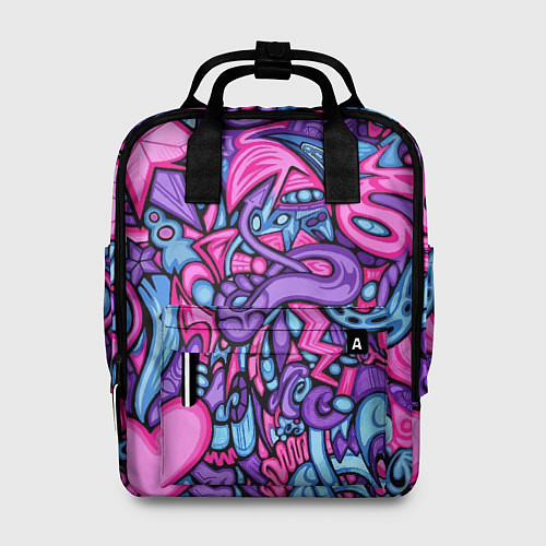Женский рюкзак Узор розово-фиолетовый черепа и сердца / 3D-принт – фото 1