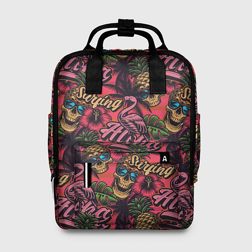 Женский рюкзак Черепа из ананасов и розовые фламинго / 3D-принт – фото 1