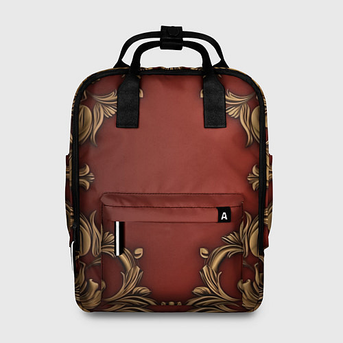 Женский рюкзак Золотые объемные узоры на красном фоне лепнина / 3D-принт – фото 1