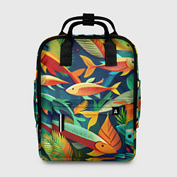 Рюкзак женский Стая пестрых рыбок паттерн, цвет: 3D-принт