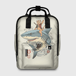 Рюкзак женский Кот якудза верхом на акуле, цвет: 3D-принт