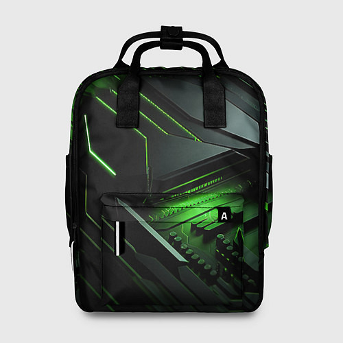 Женский рюкзак Металл и зеленый яркий неоновый свет / 3D-принт – фото 1