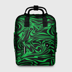 Рюкзак женский Узор на черном фоне с ярким зеленым абстрактным ди, цвет: 3D-принт