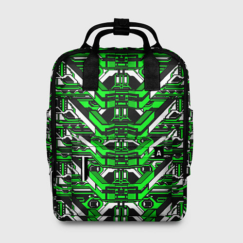 Женский рюкзак Зелёно-белая техно броня / 3D-принт – фото 1
