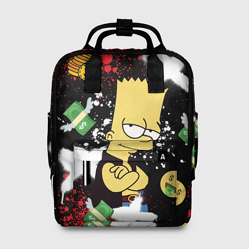 Женский рюкзак Барт Симпсон на фоне баксов / 3D-принт – фото 1
