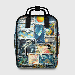 Рюкзак женский Космические обитатели - пэчворк, цвет: 3D-принт