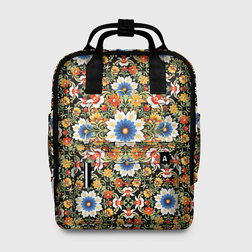 Женский рюкзак Русские цветочные узоры красно-желтые / 3D-принт – фото 1