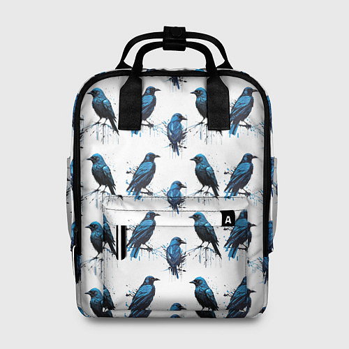 Женский рюкзак Чёрно-синие вороны и капли краски / 3D-принт – фото 1